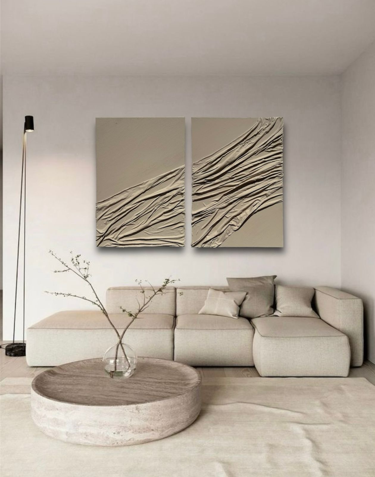 A1 Set of two Beige Sheet Textured Wall Art