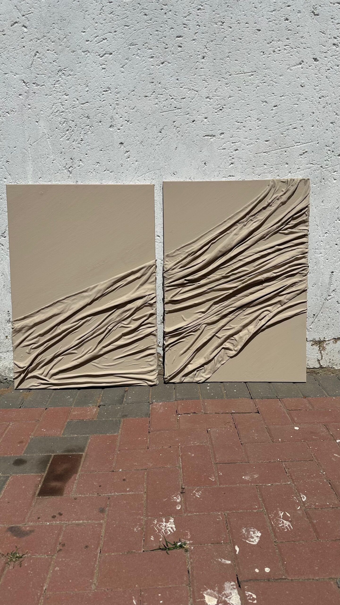 A1 Set of two Beige Sheet Textured Wall Art - Image 3