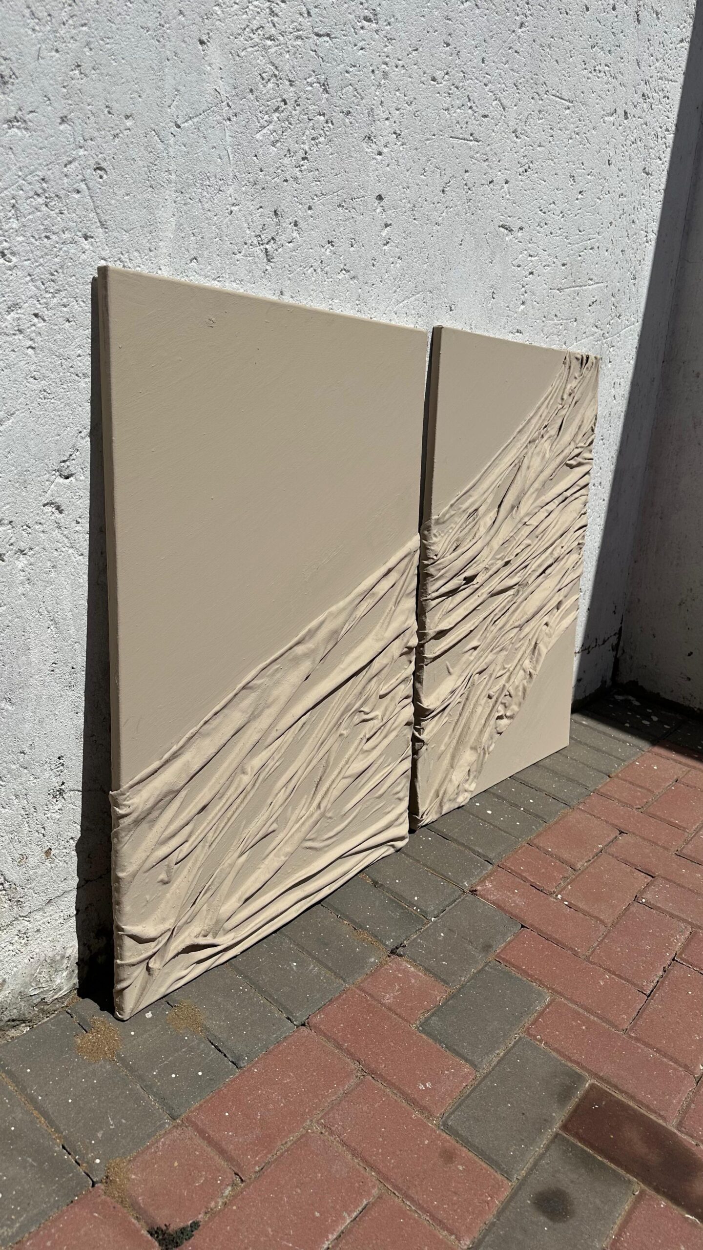 A1 Set of two Beige Sheet Textured Wall Art - Image 2