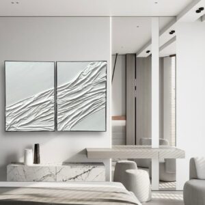 A1 Set of Two White Sheet Textured Wall Art