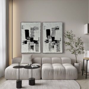 A1 Set of Two Black & White Abstract Wall Art