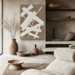 A2 Brown Canvas With White Strokes Wall Art